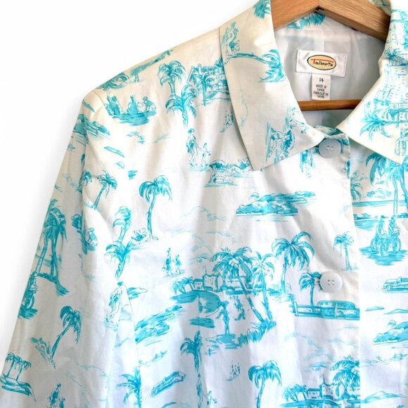 TALBOTS WHITE BLUE PATTERNED BUTTON UP JACKET WOMENS SIZE 14 - Picture 5 of 7